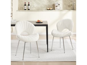 Chaises de salle à manger lot de 2 à dossier évidé  - pieds métal antidérapants, velours ivoire
