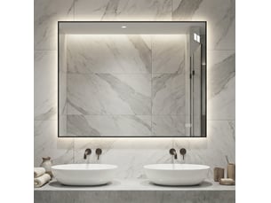Miroir de salle de bains led 90x70 cm argent, cadre en aluminium, éclairage arrière réglable et antibuée