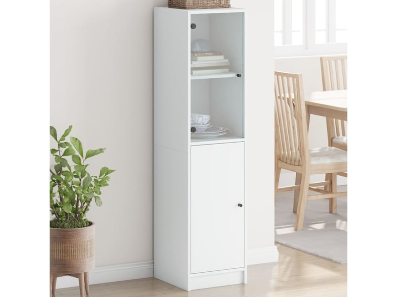  Buffet - bahut - meuble de rangement avec porte en verre blanc 35x37x142 cm  - Conforama B