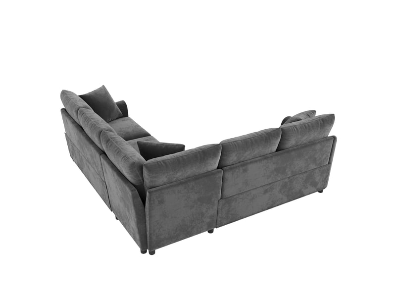  Canapé d'angle en l 5 places 217 cm gris en chenille, ressorts ensachés et accoudoirs galbés Fay Lum - Conforama D