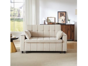 Canapé droit convertible DESVIAE 2 places Tissu beige avec coffre de rangement