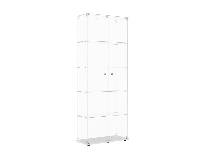  Vitrine de présentation 5 niveaux en verre blanc - armoire de vitrine verre verrouillable avec bande led et étagères pour collection  - Conforama A