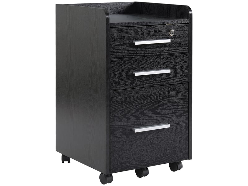  Caisson de bureau rangement bureau sur roulettes 3 tiroirs 1 verrouillable 1 dossiers trieur en bois noir  - Conforama B