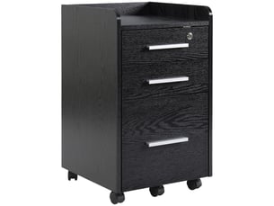 Caisson de bureau rangement bureau sur roulettes 3 tiroirs 1 verrouillable 1 dossiers trieur en bois noir