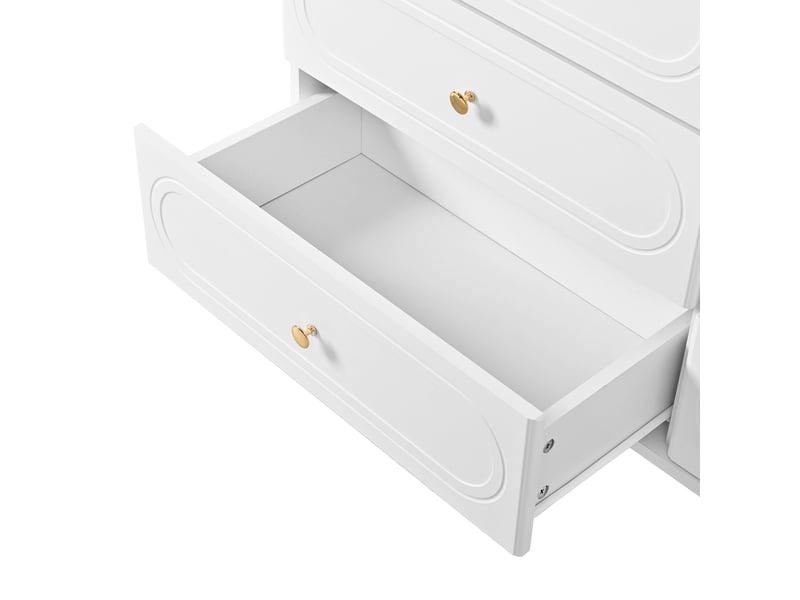  Commode à 6 tiroirs avec pieds en métal pour salon et chambre en mdf 120×40×75 cm blanche  - Conforama D