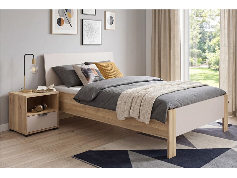  Lit enfant 90x200 sans sommier coloris chêne mauvella cachemire - longueur 216 x profondeur 96 x hauteur 90-42,5 cm  - Conforama C