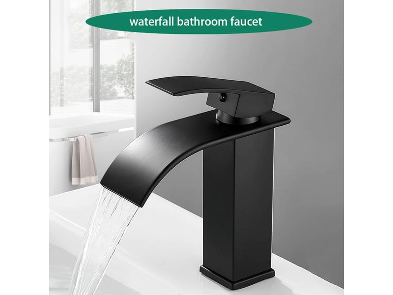 Robinet de salle de bain style cascade – mitigeur eau chaudeeau froide monotrou moderne – bec courbé – design haut – noir: 17 x 6 x 30,5 cm LJY4291LHY - Conforama D