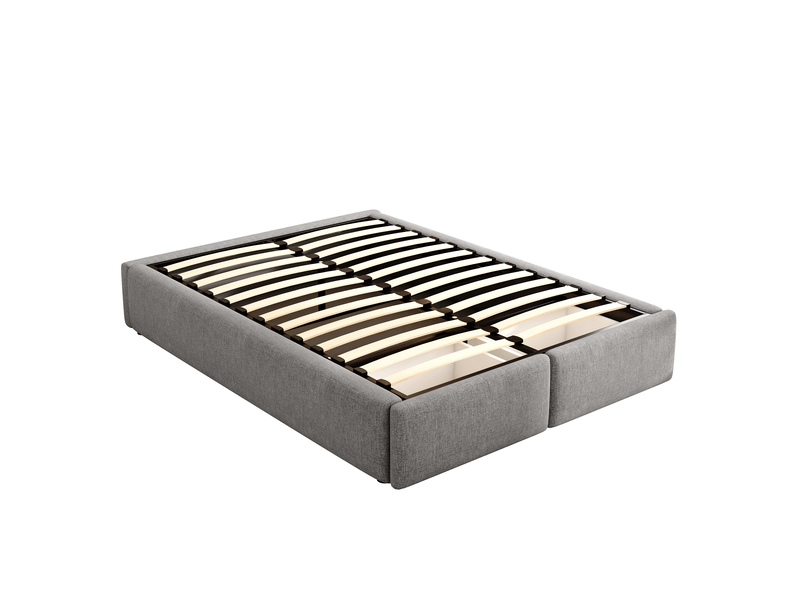 Sommier coffre 140x200cm, lit double avec 2 tiroirs de rangement et sommier, lin gris, sans matelas ni tête de lit - Conforama E