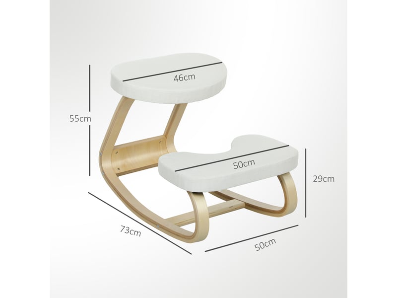  Siège assis genoux, siège ergonomique en bois à bascule, chaise à genoux pour bureau à domiciles, crème  - Conforama C