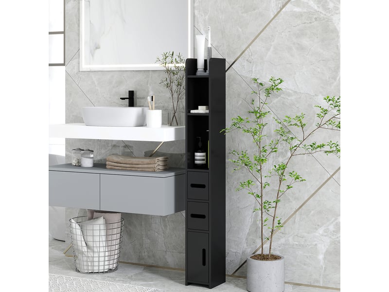  Colonne de rangement, armoire haute pour salle de bain bois noir 15x17x120cm  - Conforama D