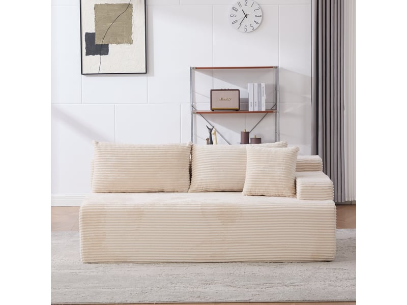 Canapé modulaire en tissu chenille ivoire avec méridienne, mousse haute résilience 30d, confort moelleux pour le salon - Conforama C