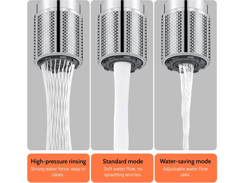  Aérateur de robinet de cuisine chromé à 360°, robinet économe en eau, 3 modes de jet, convient aux robinets de différentes tailles de filetage.  - Conforama D