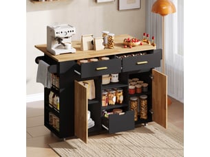 Desserte de cuisine extensible avec 3 tiroirs, étagère à épices, porte-serviettes et roulettes verrouillables pour cuisine