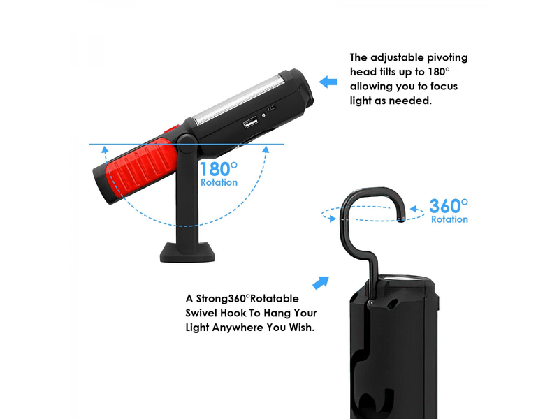Lampe de poche rechargeable, lampe d'inspection, lampe de travail led cob magnétique, lampe pour voiture, garage, mécanicien, maison - Conforama C