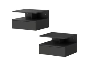 Ensemble de 2 tables de chevet suspendues avec tiroir et étagère ouverte, 35 x 32 x 22,5 cm, noires