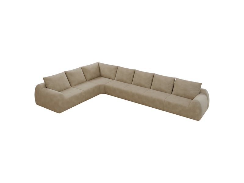  Canapé compressé en forme de l, 401x267x85 cm, 7 places, mousse haute élasticité, sans montage, tissu chenille, kaki  - Conforama A