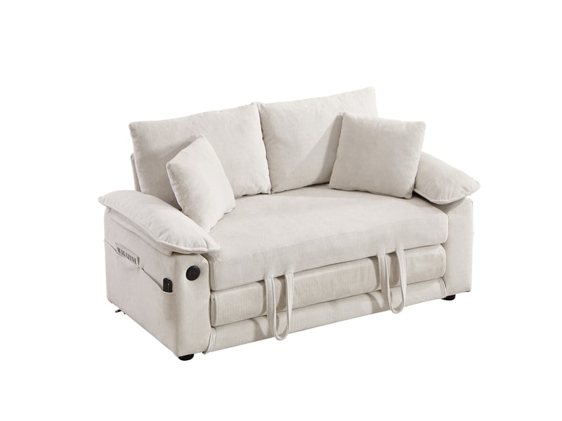 Lit canapé convertible 3 en 1 - 148x199 cm blanc - futon loveseat pliable avec poches latérales pour salon moderne et chambre - Conforama A