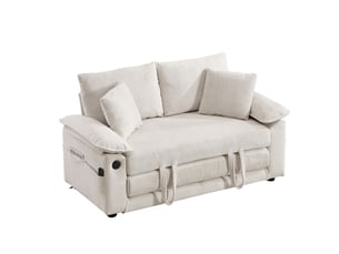 Lit canapé convertible 3 en 1 - 148x199 cm blanc - futon loveseat pliable avec poches latérales pour salon moderne et chambre