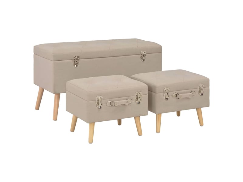  Lot de 3 tabourets de rangement beige tissu  - Conforama B
