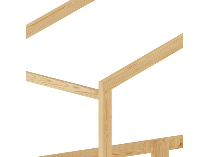  Lit enfant 90 x 200 cm design cabane lit simple toit en forme de maison barrière anti-chute 3 côtés structure en pin massif coloris bois naturel modèle fille et garçon  - Conforama D