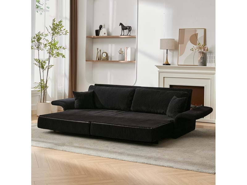  Canapé convertible 2 places 182x88x84 cm en velours côtelé noir chicfurn  - Conforama C