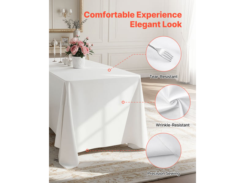 Vevor nappe rectangulaire blanche, 1778 x 3048 mm, couverture de table en polyester infroissable, lot de 6, resistante a la dechirure et leffilochage, lavable en machine, pour mariage, fete, banquet - Conforama C