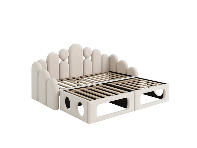  Lit canapé 2-en-1 velours beige 180x200 cm avec couchage intégré pour animal ﻿  - Conforama E