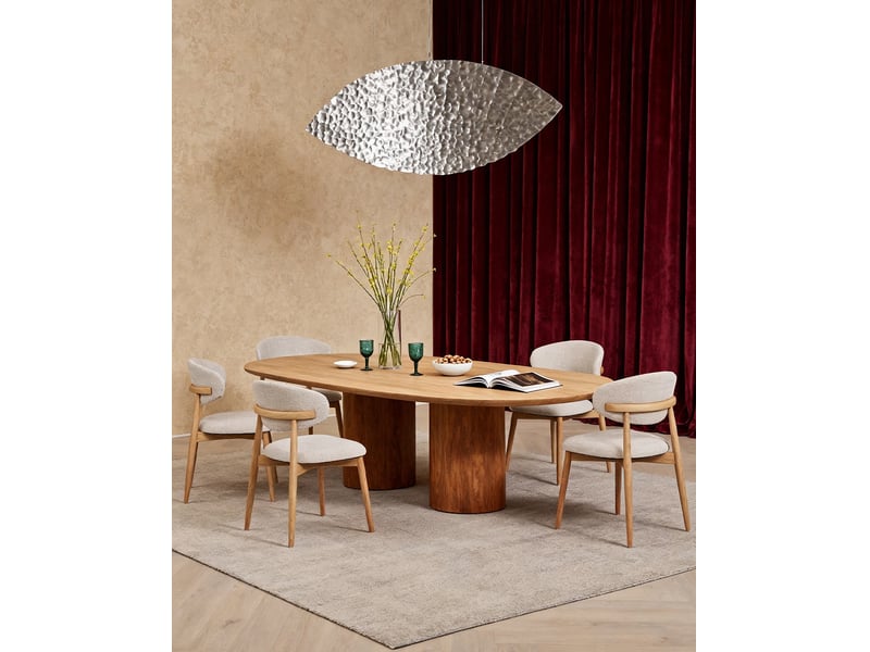  Chaise de salle à manger lot de 2 avec dossier ergonomique et assise rembourrée en tissu et bois naturel  - Conforama B