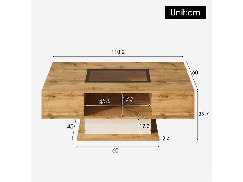  Table basse 110.2x60x39.7 cm led réglable par application panneau de particules blanc, couleur bois et noir  - Conforama C
