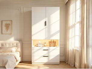 Armoire lumineuse avec tiroir à bijoux, 90 x 50 x 200 cm, portes battantes, 1 tringle, tablette en verre et 3 tiroirs, blanc