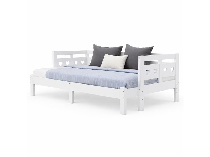  Lit de jour extensible 90x200 cm 2 couchages coeur bois mdf blanc sans matelas  - Conforama A