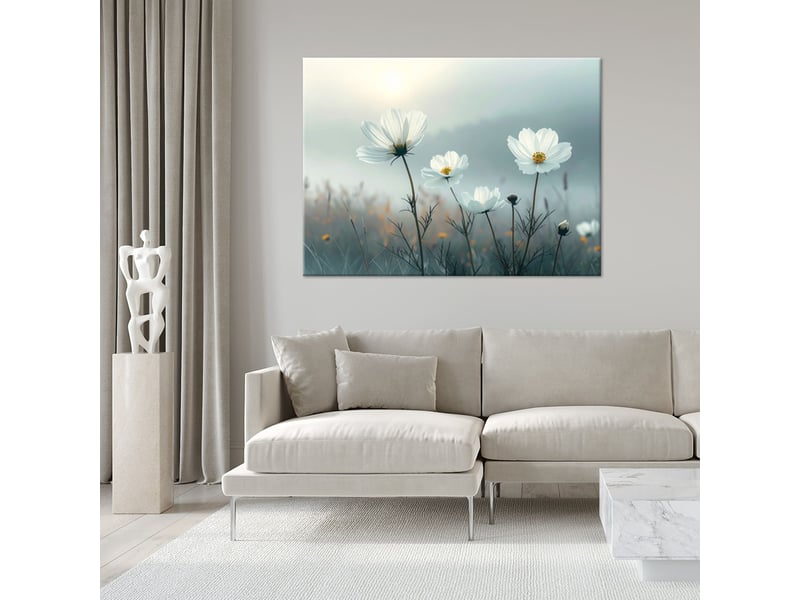 Tableau moderne, fleurs blanches sur fond noir 120x80 1312612119 - Conforama B