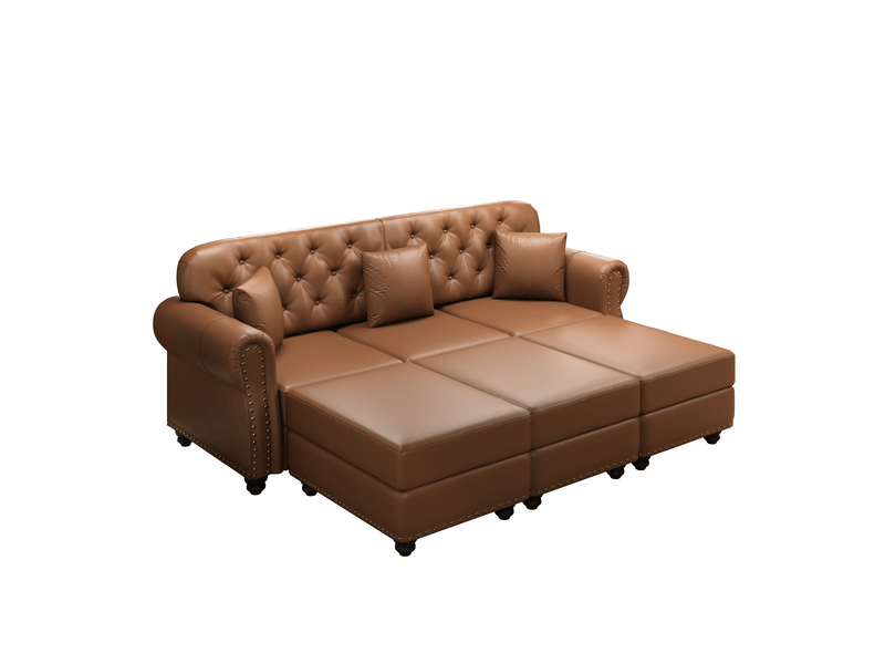  Salon chesterfield 6 places avec pouf en simili cuir marron, 210 cm Fay Lum - Conforama A