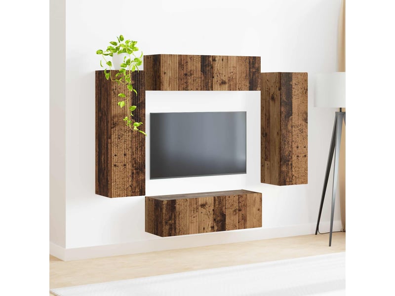  Ensemble de meuble tv - banc tv - meuble de rangement mural 4 pcs bois ancien bois d'ingénierie  - Conforama D