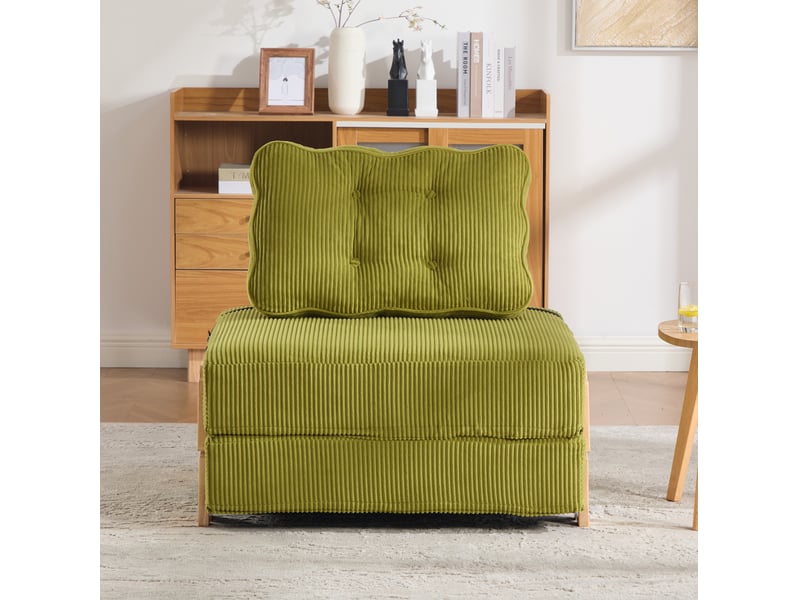  Fauteuil convertible modenvie 1 place en velours côtelé vert, avec pieds en bois, 90 x 86 x 84 cm  - Conforama D
