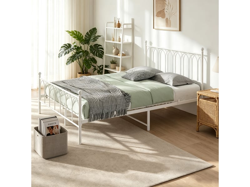  Lit 2 places ulevr en métal 140 x 200 cm avec sommier à lattes et rangement sous le lit, blanc  - Conforama B