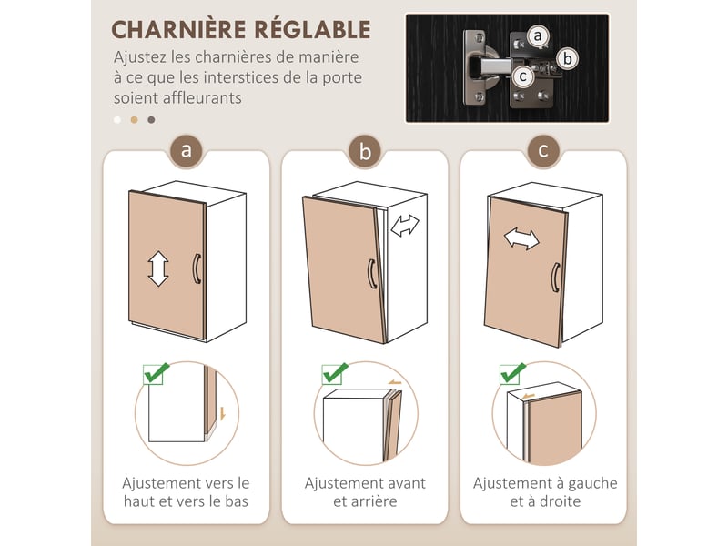  Buffet haut armoire de cuisine 4 portes 2 placards et 1 tiroir central hauteur 180 cm avec 2 réglables étagères noir  - Conforama R