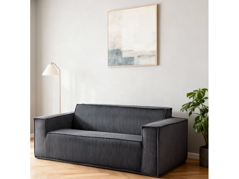  Canapé 2 places modenvie en velours côtelé gris 178 x 86 x 70 cm  - Conforama D