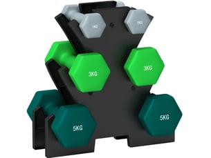 Haltères hexagonaux, set de 6 poids de 1, 3 et 5 kg avec support compact pour un entraînement à domicile organisé