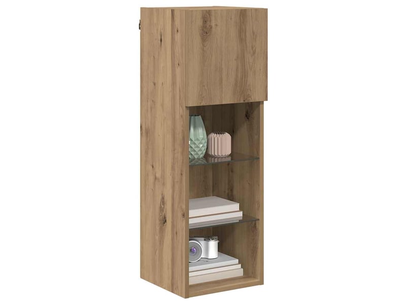 Lot de 2 meuble tv mural, meuble tv suspendu chêne artisanal bois d'ingénierie shl57514 - Conforama C