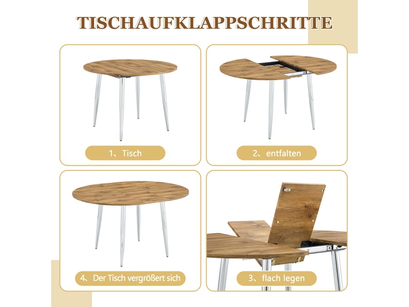  Table à manger extensible led 137x107x75 cm, table salle à manger ovale, mdf et métal, effet bois  - Conforama D