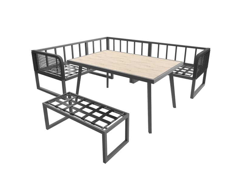  Salon de jardin 6 à 8 places modulable gris en résine tressée, avec table et banquette pour terrasse  - Conforama E