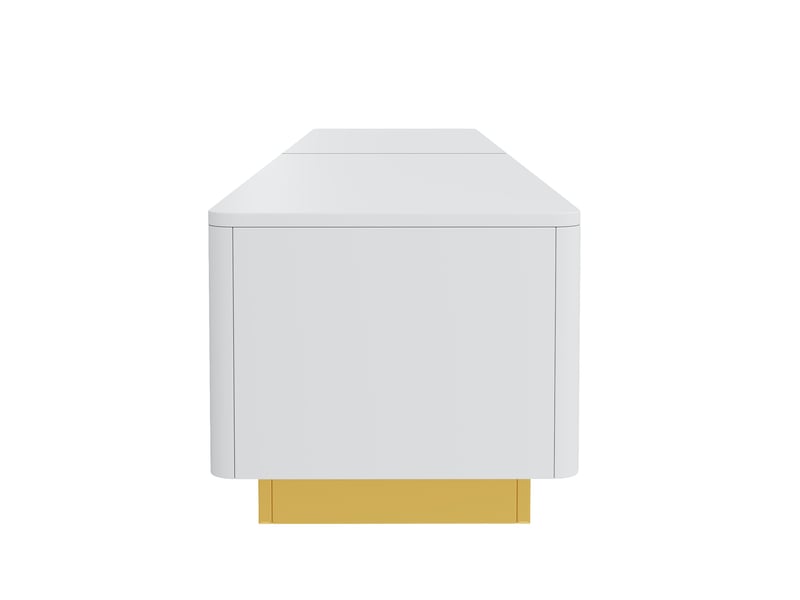 Meuble tv avec portes et tiroirs, 200 x 40 x 35 cm, façades à rainures verticales et passages de câbles à l’arrière, mdf, blanc Morn Vibe - Conforama E