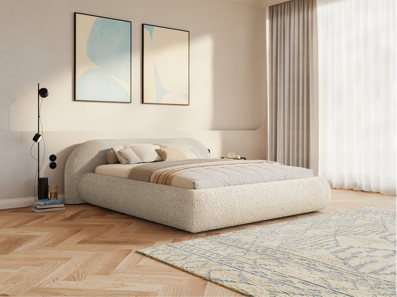  Selsey shels - lit rembourré - 200x200 cm - bouclé beige clair Shels Low - Conforama C