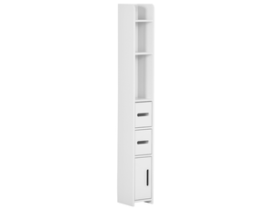 Meuble de salle de bain avec étagères et placards, armoire haute en bois gain de place 15 x 17 x 120 cm, blanc
