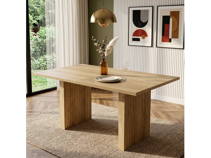  Table à manger extensible 140x90 cm mdf coloris chêne clair, 6 à 8 personnes  - Conforama D