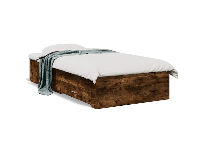  Lit simple- lit adulte -  cadre de lit avec tiroirs sans matelas chêne fumé 100x200 cm  - Conforama A