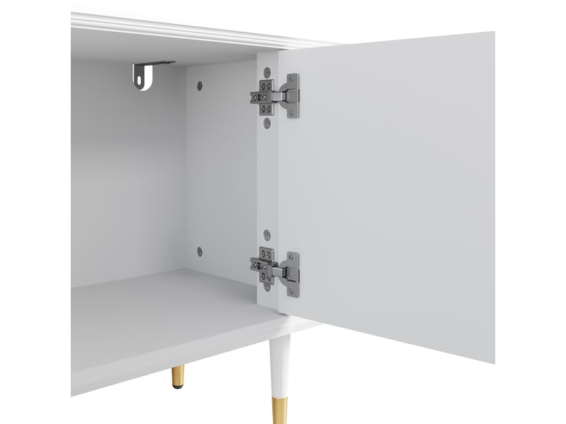  Meuble tv blanc 170 cm mdf laqué avec pieds dorés et rangement  - Conforama R