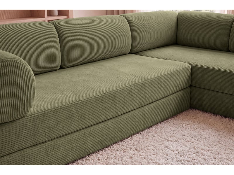 Cosima l - canapé d'angle convertible petit velours côtelé 4 places vert gauche - Conforama E