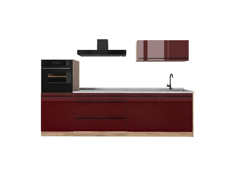  Vicco cuisine, rouge brillantchêne doré, 280cm plan de travail marbre  - Conforama A